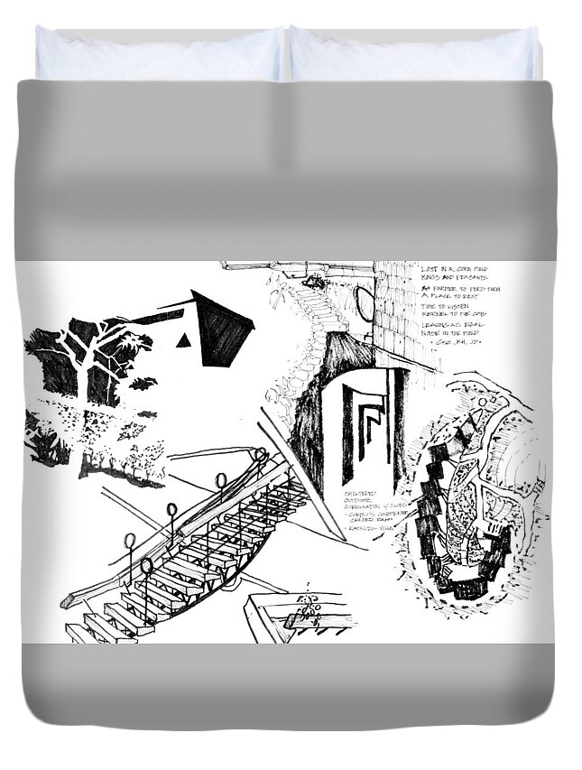 Sustainability Duvet Cover featuring the drawing 5.42.Japan-9-detail-d by Charlie Szoradi