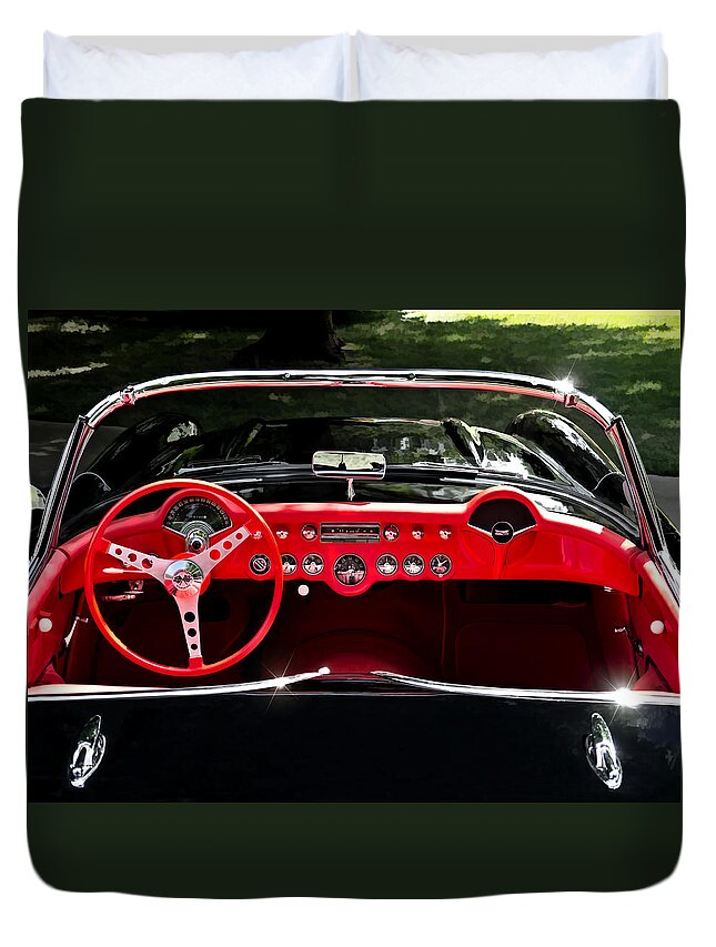 Corvette Duvet Cover featuring the digital art 56 Corvette Convertible by Douglas Pittman
