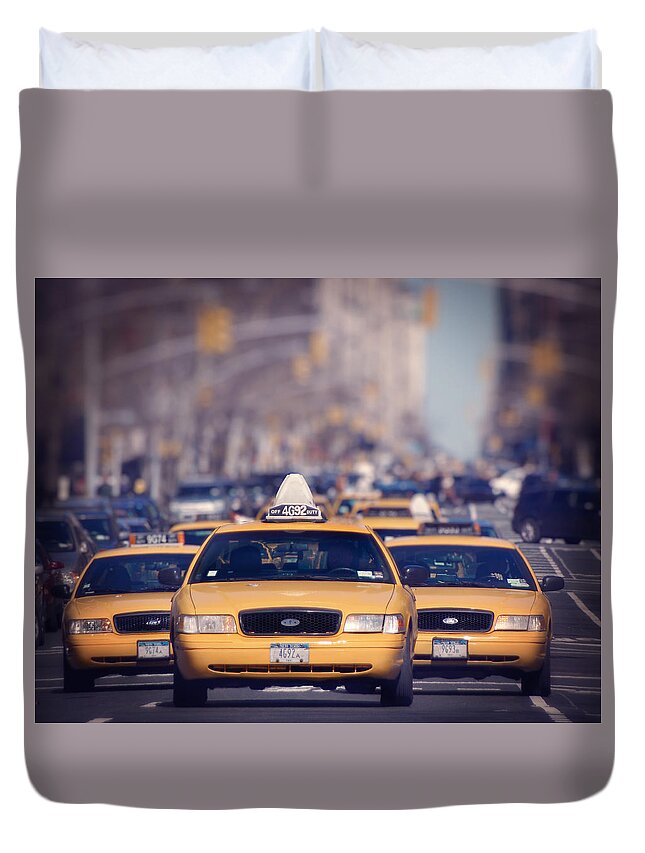 New Duvet Cover featuring the photograph 5th Avenue Cabs by Ray Devlin
