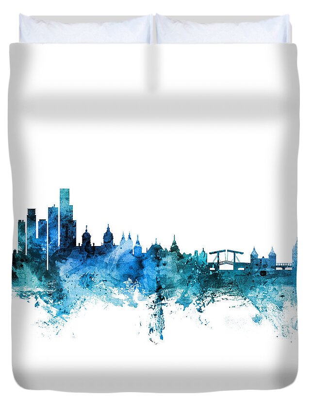 Amsterdam Duvet Cover featuring the digital art Amsterdam The Netherlands Skyline by Michael Tompsett