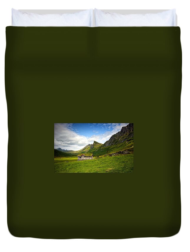 Cabin Duvet Cover featuring the digital art Cabin #6 by Super Lovely