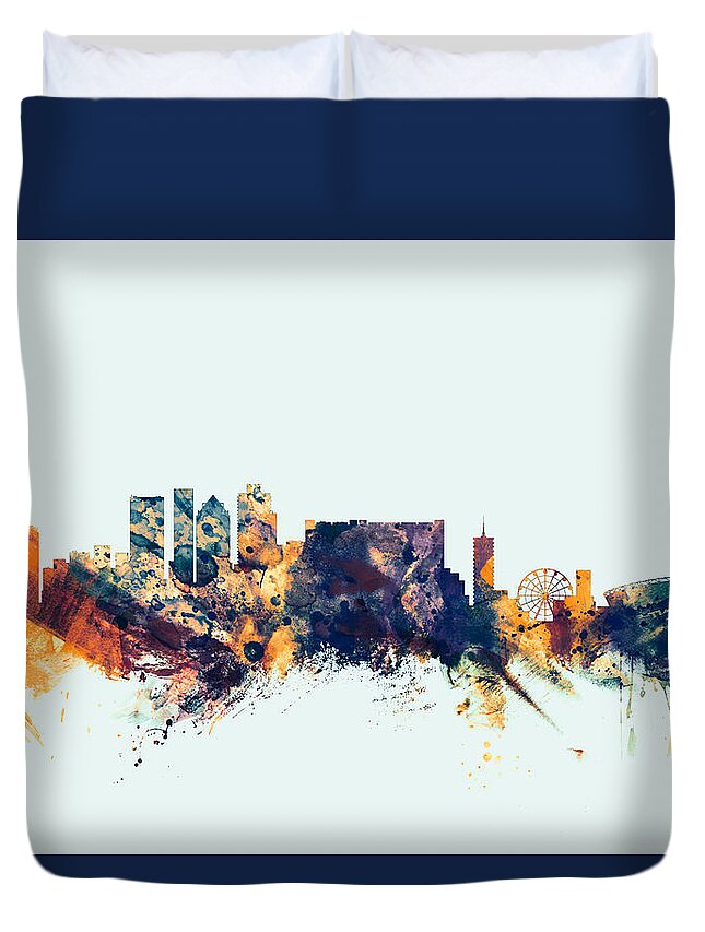 City Duvet Cover featuring the digital art Cape Town South Africa Skyline #6 by Michael Tompsett