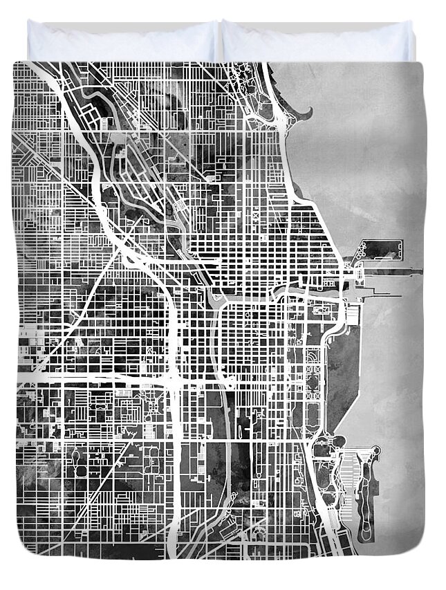 Chicago Duvet Cover featuring the digital art Chicago City Street Map #6 by Michael Tompsett