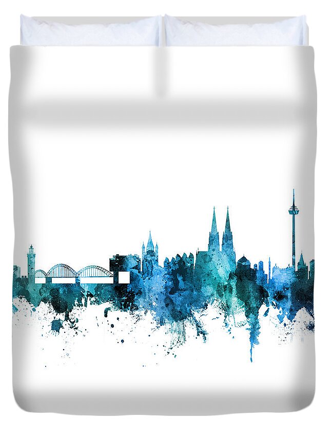 Cologne Duvet Cover featuring the digital art Cologne Germany Skyline by Michael Tompsett