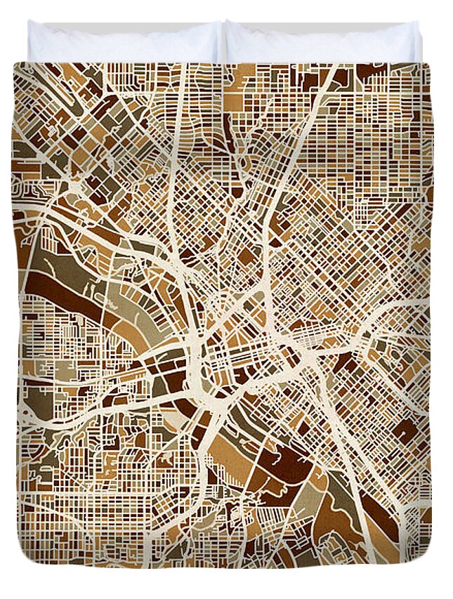 Dallas Duvet Cover featuring the digital art Dallas Texas City Map by Michael Tompsett