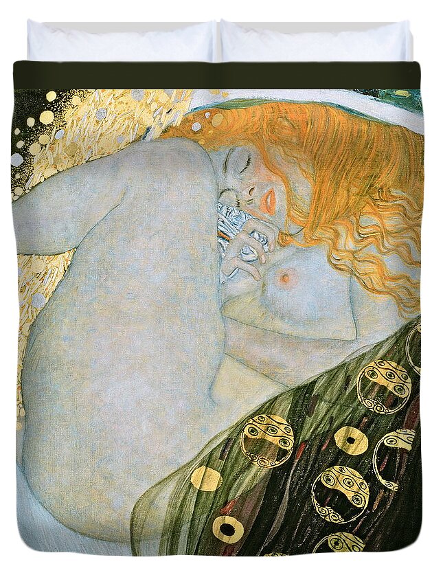 Gustav Duvet Cover featuring the painting Danae #6 by Gustav Klimt