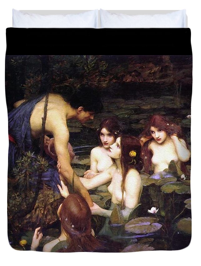 John William Waterhouse Duvet Cover featuring the painting Hylas And The Nymphs #6 by John William Waterhouse