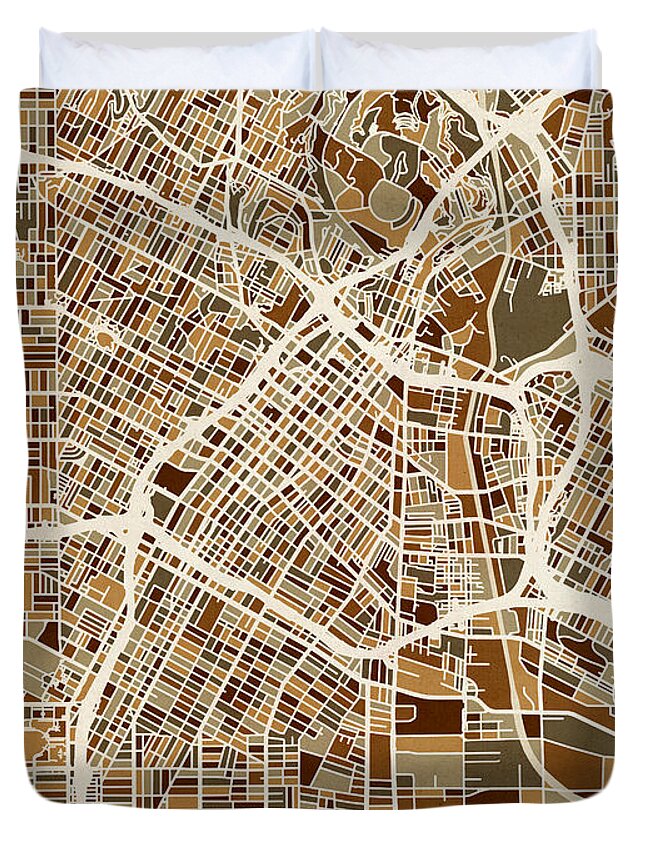 Los Angeles Duvet Cover featuring the digital art Los Angeles City Street Map by Michael Tompsett