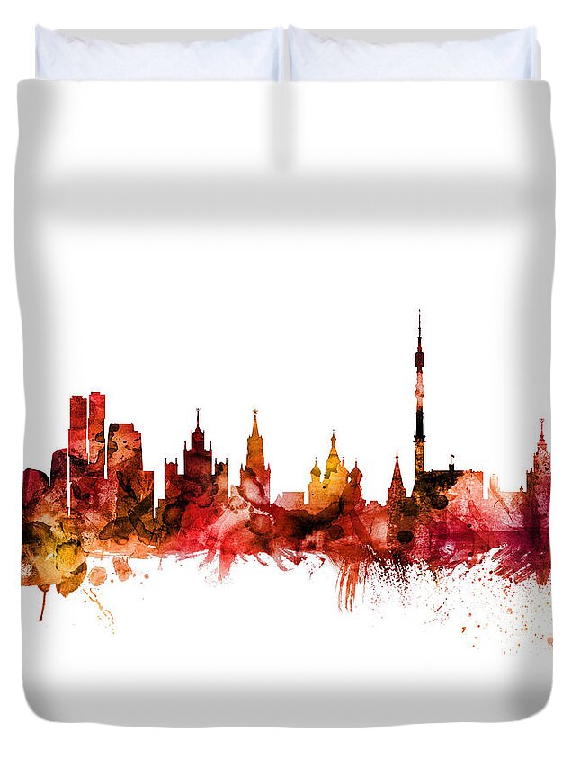 Moscow Duvet Cover featuring the digital art Moscow Russia Skyline by Michael Tompsett