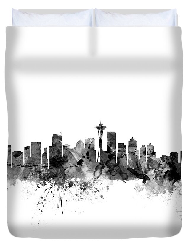United States Duvet Cover featuring the digital art Seattle Washington Skyline #11 by Michael Tompsett