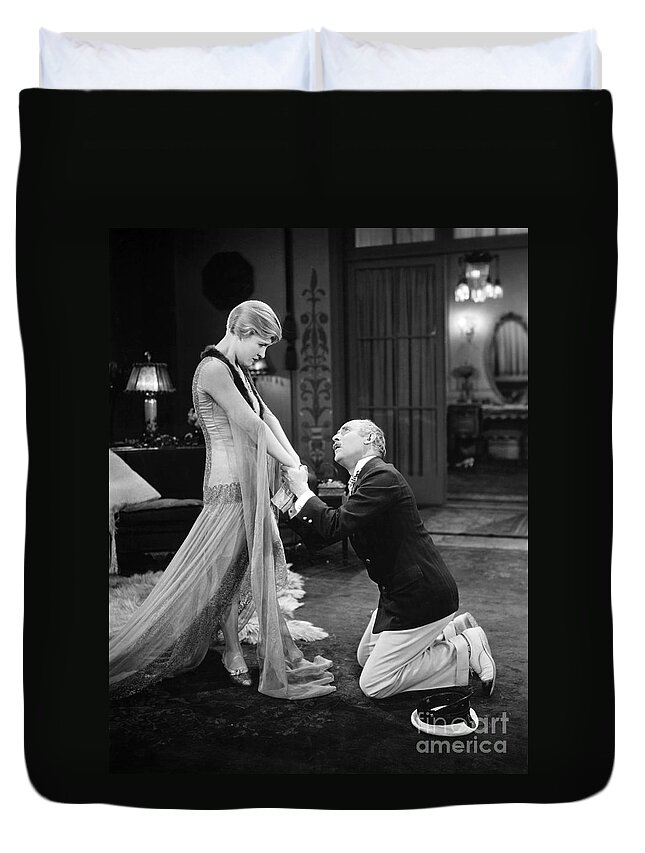 -couples- Duvet Cover featuring the photograph Silent Film Still: Couples #6 by Granger
