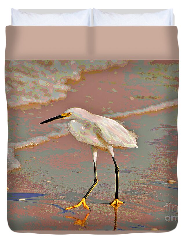 Snowy Egret Duvet Cover featuring the photograph 6- Snowy Egret by Joseph Keane