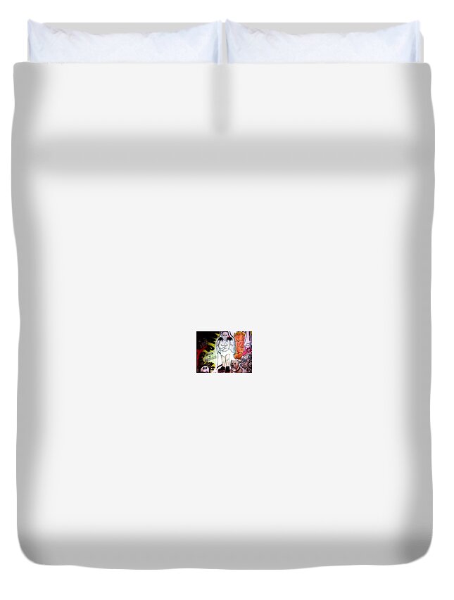 Black Art Duvet Cover featuring the drawing Untitled 6 by Maru 