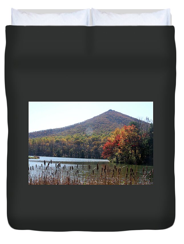 Lake Duvet Cover featuring the photograph View of Abbott Lake and Sharp Top in autumn #6 by Emanuel Tanjala