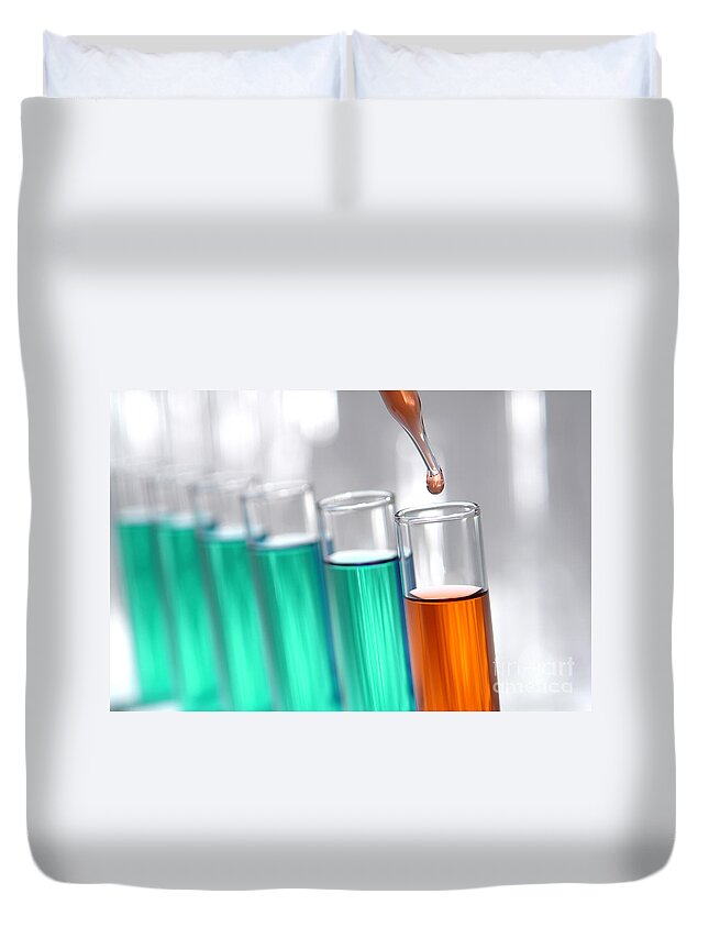 Chemistry Duvet Cover featuring the photograph Test Tubes in Science Research Lab #64 by Olivier Le Queinec