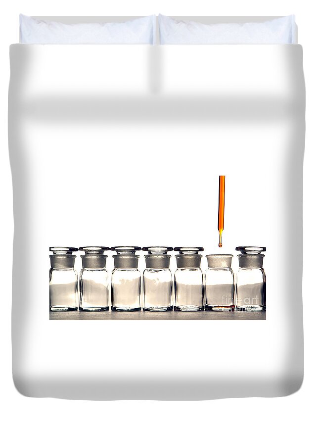 Bottle Duvet Cover featuring the photograph Laboratory Experiment in Science Research Lab #66 by Olivier Le Queinec