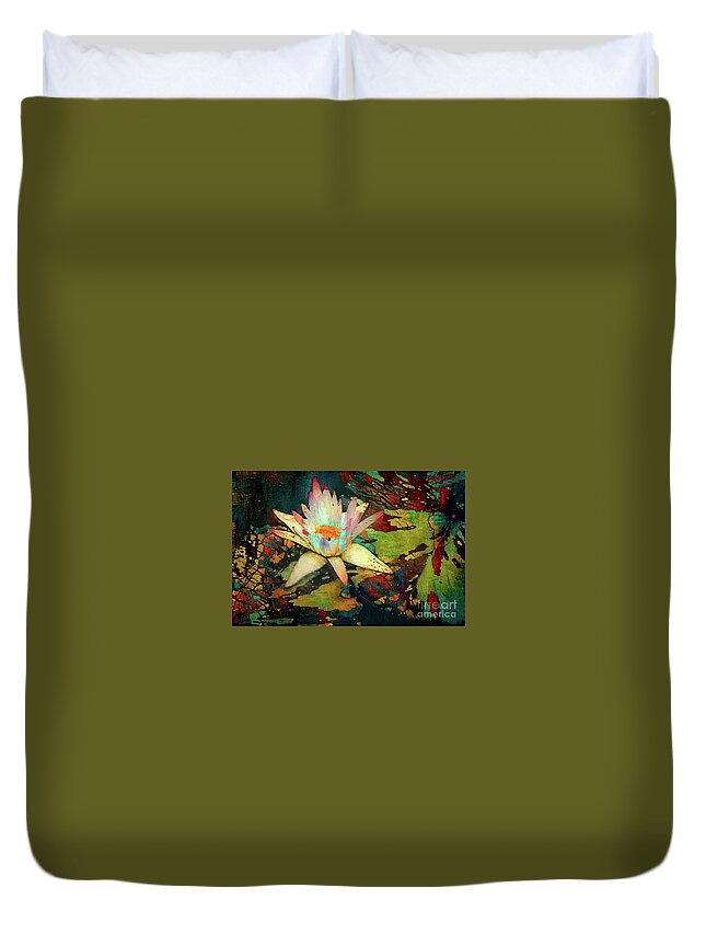 Aquatic Plant Duvet Cover featuring the digital art Jeweled Water Lilies #68 by Amy Cicconi