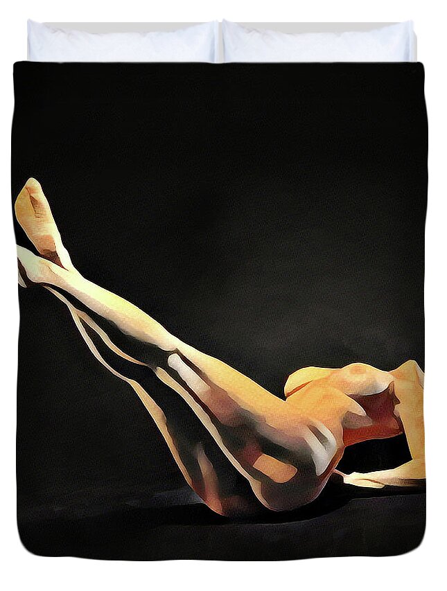 Watercolor Duvet Cover featuring the digital art 6818s-AMG Nude Watercolor of Sensual Mature Woman Legs Up by Chris Maher