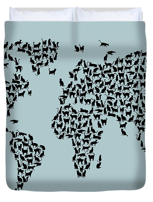 World Map Duvet Cover featuring the digital art Cats Map of the World Map by Michael Tompsett