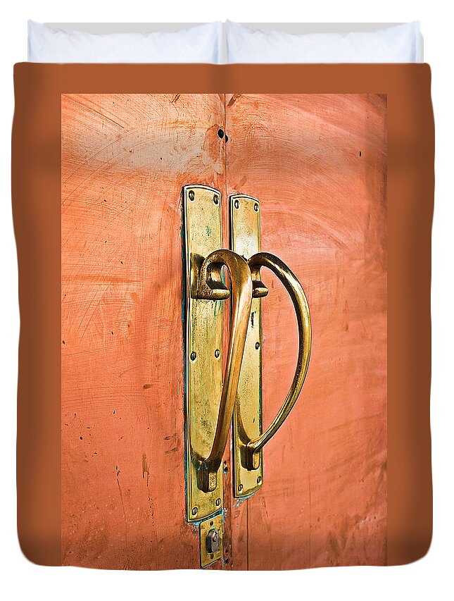 Antique Duvet Cover featuring the photograph Door handle #7 by Tom Gowanlock