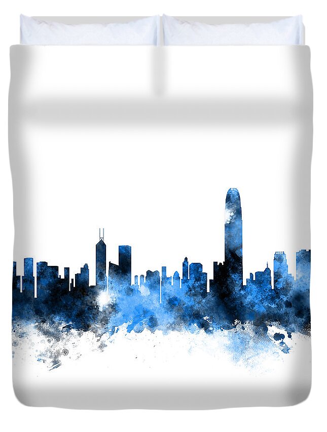 Watercolour Duvet Cover featuring the digital art Hong Kong Skyline by Michael Tompsett