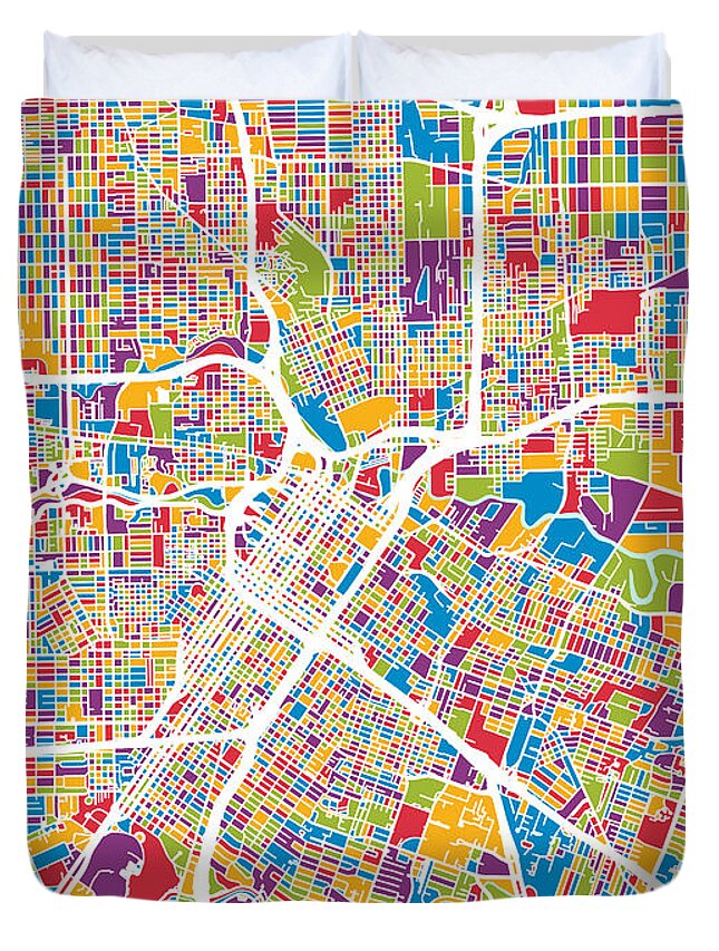Street Map Duvet Cover featuring the digital art Houston Texas City Street Map by Michael Tompsett