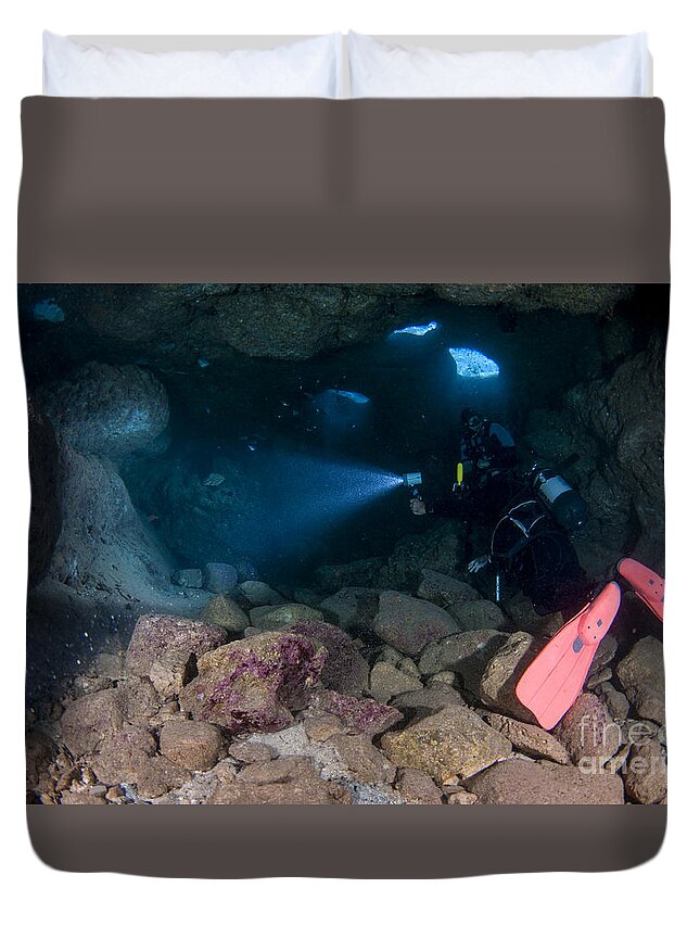 Mediterranean Duvet Cover featuring the photograph Mediterranean sea caves #7 by Hagai Nativ
