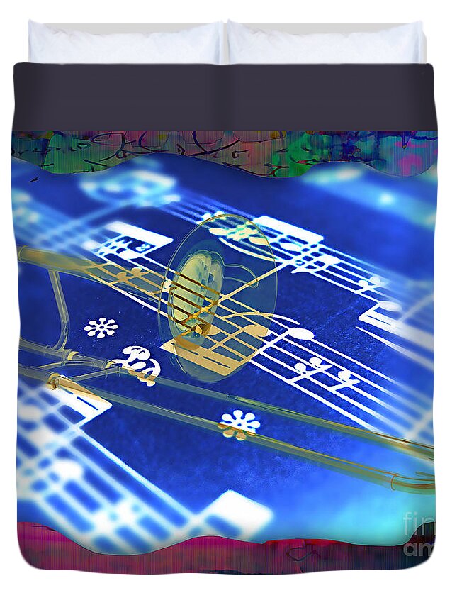 Trombone Duvet Cover featuring the mixed media Trombone Collection #7 by Marvin Blaine
