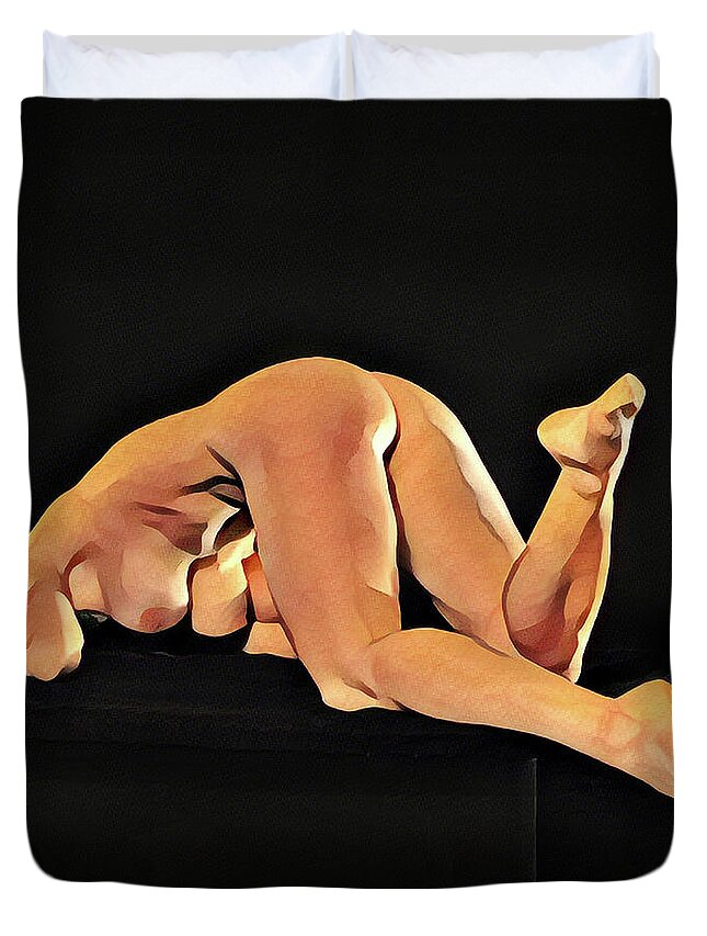 Watercolor Duvet Cover featuring the digital art 7002s-AMG Beautiful Mature Woman One Nude Foot Up Sexy Sensual by Chris Maher