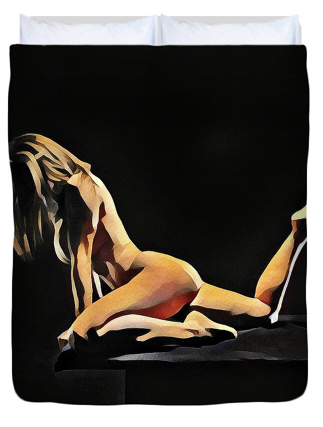 Watercolor Duvet Cover featuring the digital art 7038s-AMG Watercolor of Beautiful Mature Nude Woman by Chris Maher