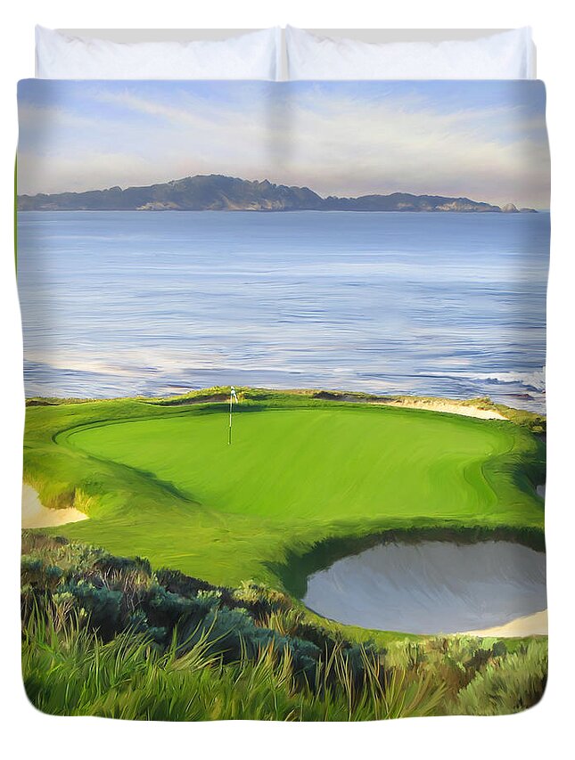 Th Hole Duvet Cover featuring the painting 7th Hole At Pebble Beach Ver by Tim Gilliland
