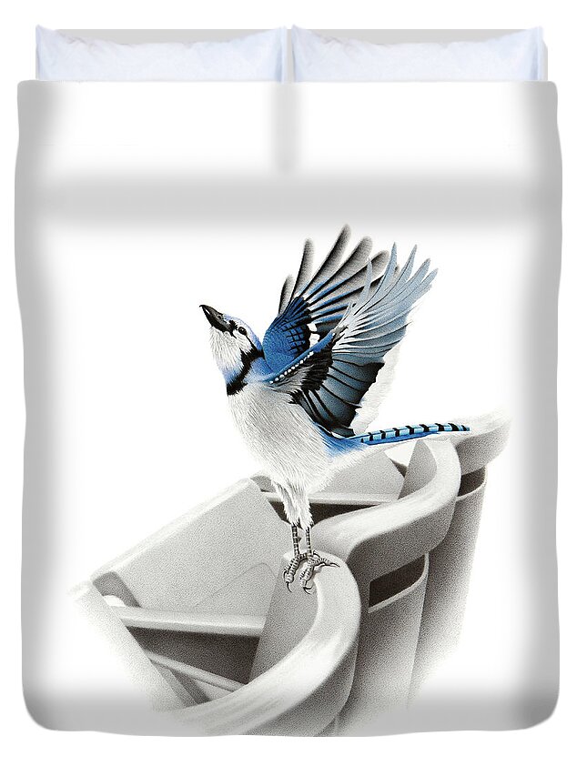 Blue Duvet Cover featuring the drawing 7th Inning - 7th Inning Stretch by Stirring Images