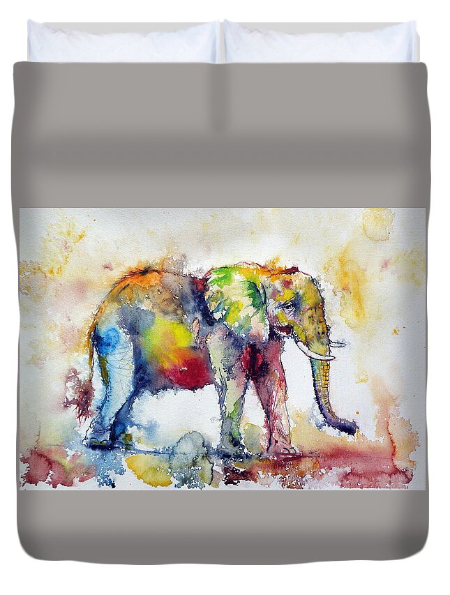 Elephant Duvet Cover featuring the painting Big colorful elephant by Kovacs Anna Brigitta