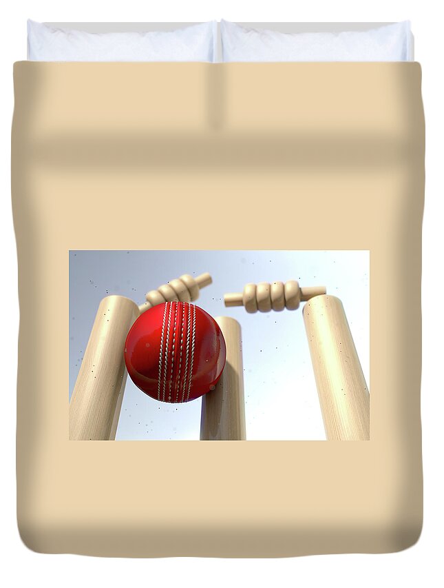 Action Duvet Cover featuring the digital art Cricket Ball Hitting Wickets #8 by Allan Swart
