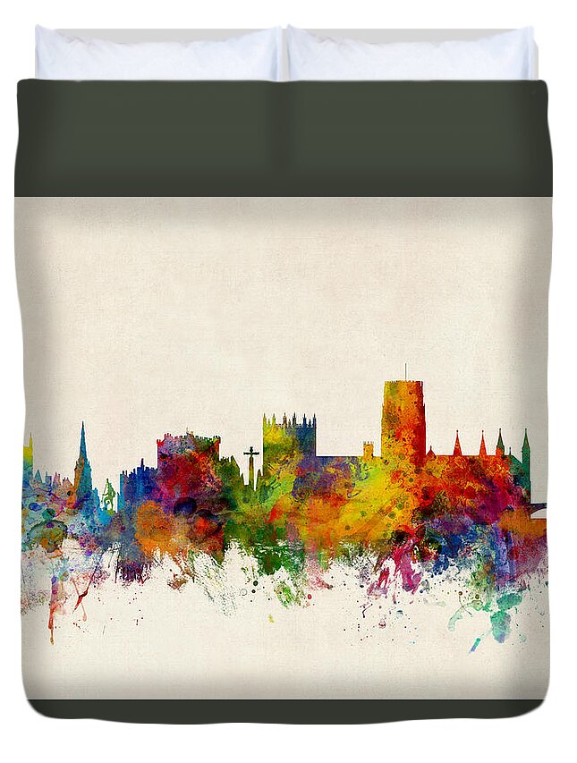 City Duvet Cover featuring the digital art Durham England Skyline Cityscape by Michael Tompsett