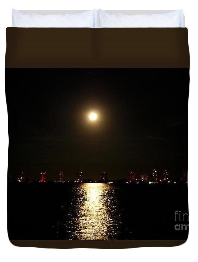 Moon Duvet Cover featuring the photograph 8- Moon Over Singer Island by Joseph Keane