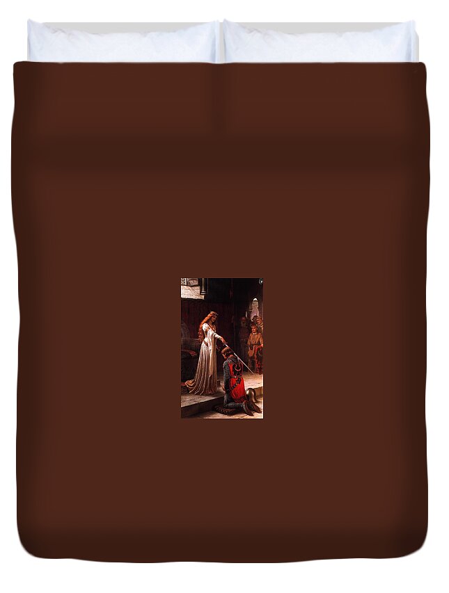 Blair Leighton Edmundal Duvet Cover featuring the painting Queen Guinevere and Sir Lancelot by MotionAge Designs