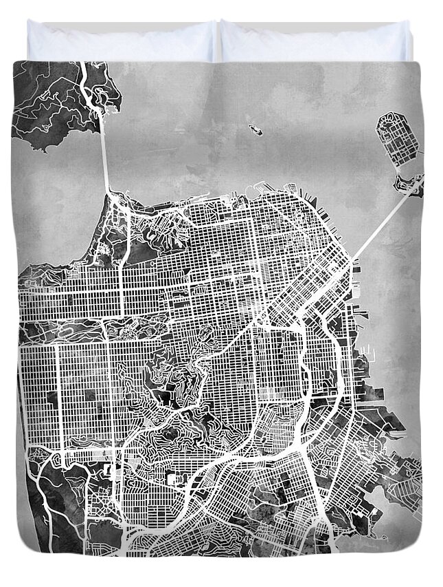 San Francisco Duvet Cover featuring the digital art San Francisco City Street Map by Michael Tompsett