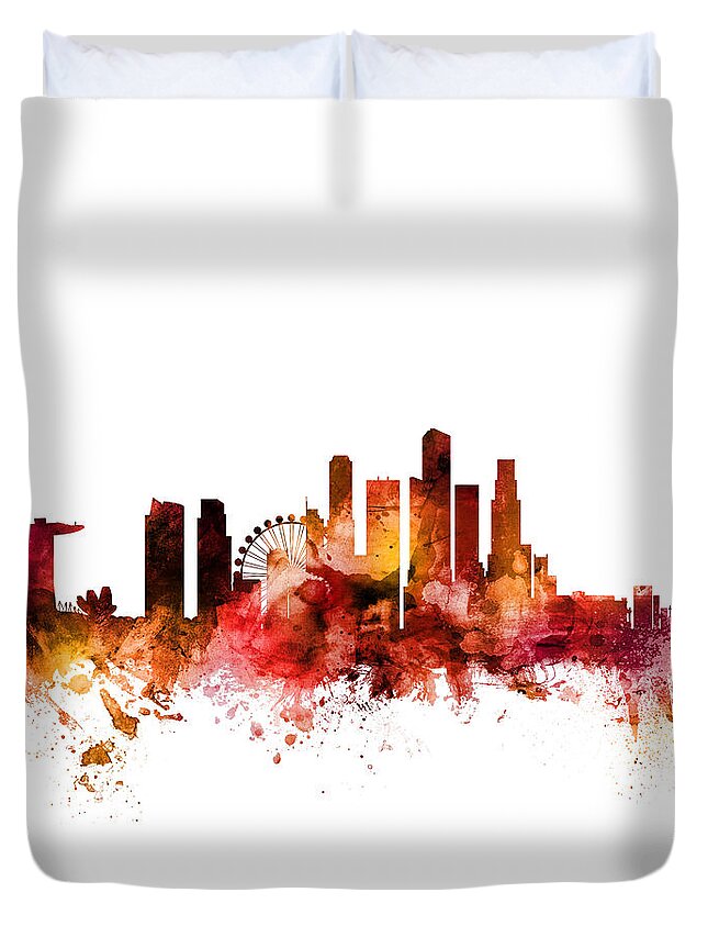 Singapore Duvet Cover featuring the digital art Singapore Skyline #8 by Michael Tompsett