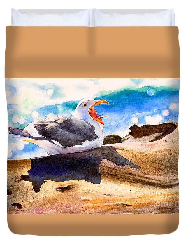 Bird Duvet Cover featuring the painting #87 Yawning Seagull #87 by William Lum