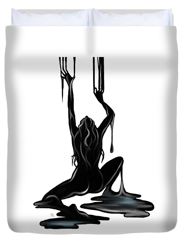 Woman Duvet Cover featuring the drawing Black. #9 by Terri Meredith