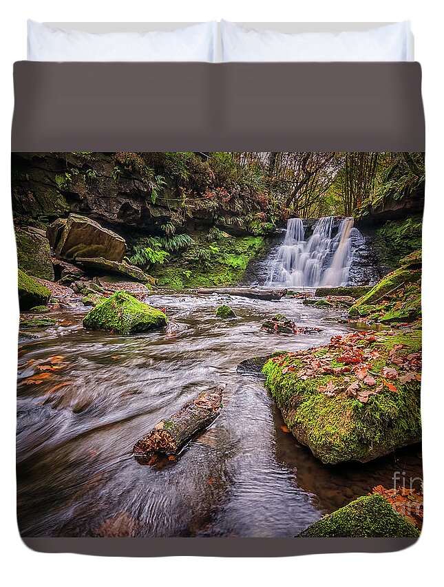 Waterfall Duvet Cover featuring the photograph Goit Stock Waterfall #8 by Mariusz Talarek