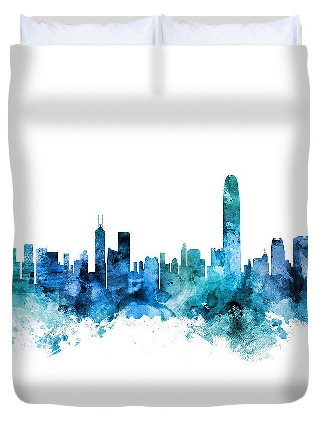 Hong Kong Duvet Cover featuring the digital art Hong Kong Skyline #9 by Michael Tompsett