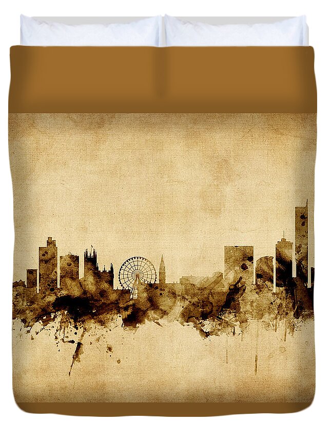 City Duvet Cover featuring the photograph Manchester England Skyline #9 by Michael Tompsett