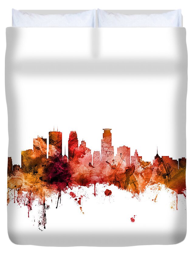 Minneapolis Duvet Cover featuring the digital art Minneapolis Minnesota Skyline by Michael Tompsett
