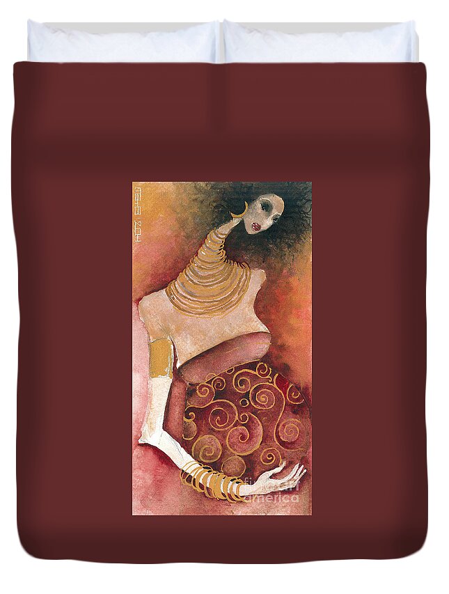 Pregnancy Duvet Cover featuring the painting 9 Months by Maya Manolova