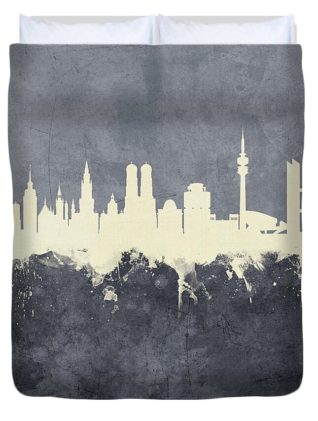 Munich Duvet Cover featuring the digital art Munich Germany Skyline by Michael Tompsett