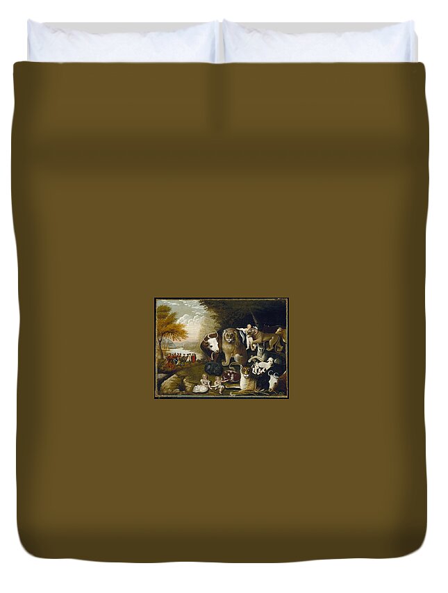 Edward Hicks (american Duvet Cover featuring the painting The Peaceable Kingdom by MotionAge Designs