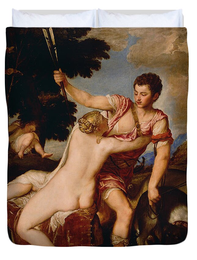 Titian Duvet Cover featuring the painting Venus And Adonis #9 by Titian