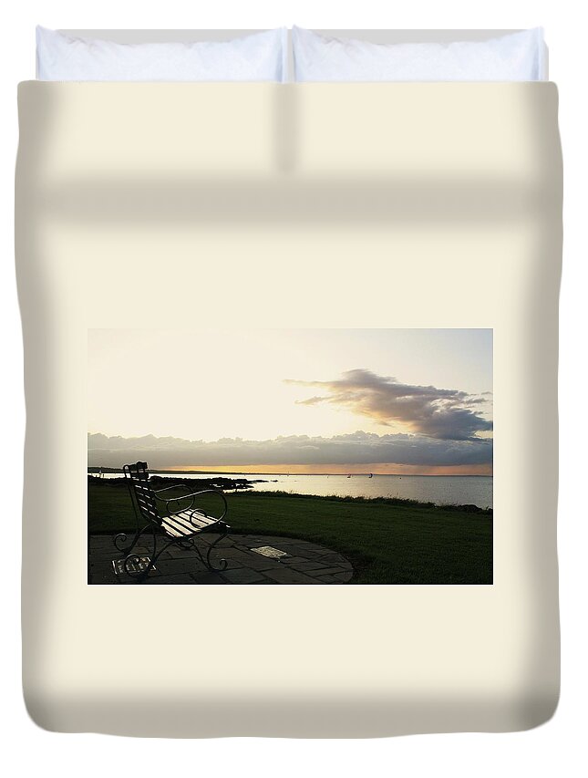 Bench Duvet Cover featuring the photograph A Bench for Percy by Martina Fagan